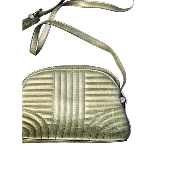 Classic Quilted Crossbody Bag Metallic Olive Green Adjustable Strap 10"x6" Retro - Picture 2 of 7